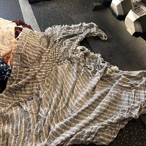 Gray Striped Fringe scarf